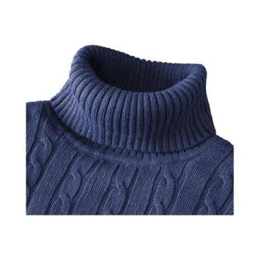 Imagem de Suéter Masculino De Tricô Gola Alta Manga Longa Slim Fit Pesado Casual