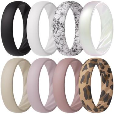 Imagem de ThunderFit Alianças de casamento de silicone para mulheres, anéis de compromisso com ranhuras onduladas elegantes, 6 mm de largura, 2 mm de espessura, respirável, anéis de noivado femininos de