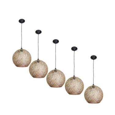 Imagem de Kit 5 Luminária Rústica Teto Artesanal Fibra Natural 18 Cm - Fabriluz