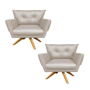 Imagem de Kit 02 Poltronas Giratória Anitta material sintético Base Madeira MA30