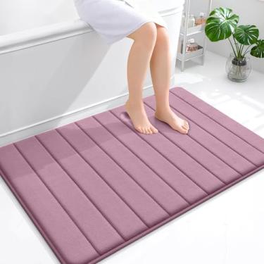 Imagem de OLANLY Tapete de banho listrado de espuma viscoelástica 111 x 81 cm, tapetes de banheiro absorventes super macios, secagem rápida, tapetes de chuveiro laváveis na máquina, tapete de banho, acessórios