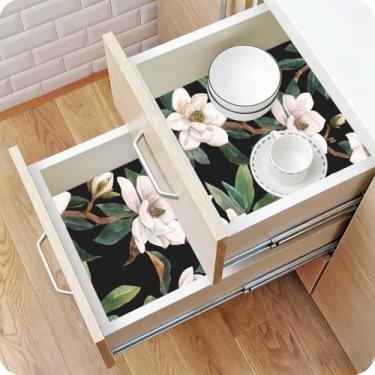 Imagem de Floralplus Forro de prateleira e gaveta forro de prateleira autoadesivo impermeável para gaveta e armário para cozinha, papel de contato floral para cômoda de quarto despensa 45 x 199 cm