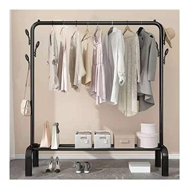 Imagem de Suporte de metal para pendurar roupas com organizador inferior de 1 camada para pendurar roupas, com varão superior organizador de toalhas e prateleira de armazenamento inferior para botas de sapatos