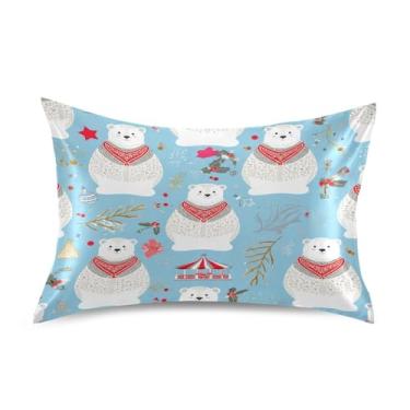 Imagem de Wassud Fronha de cetim com ursos de Natal para cabelo e pele, fronhas de seda lisa, tamanho queen, respirável, com fecho de envelope