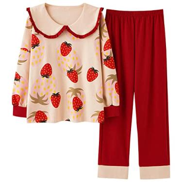 Imagem de HHHJQFAAT Pijama feminino plus size camisola de desenho animado primavera pijama estilo princesa pulôver versão solta (vermelho 2X)
