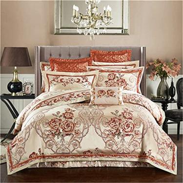 Imagem de Jogo de cama de cetim luxuoso, bordado oriental Queen, conjunto de lençol com capa de edredom boho (1 tamanho Queen, 4 peças)