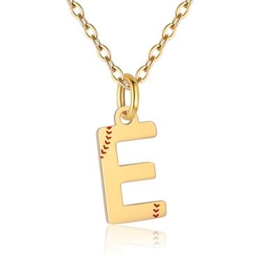 Imagem de RUOOUY Colar feminino com inicial de softball, banhado a ouro 18K, pingente de letra A-Z, joias de softball, acessórios esportivos, presente de Natal para namorada, filha, Aço inoxidável, Sem Pedra