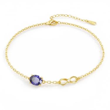 Imagem de MYJEWR S925 Pulseira feminina banhada a ouro 14 K, joia de ouro ajustável delicada, corrente de mão moderna para mãe, esposa e senhoras, presente de aniversário para ela, One Size, Metal, Safira