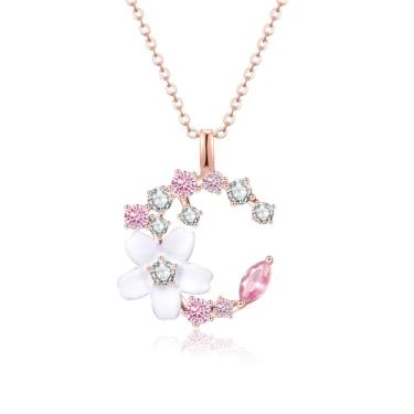 Imagem de NoraSynthia Colar feminino de lua crescente, borboleta e estrela, pingente de ouro rosa, aniversário ou dia das mães, presente de Natal para mulheres, esposa, mãe, namorada, senhora, Ouro roso