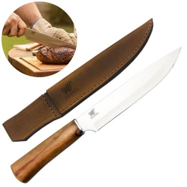 Imagem de Faca de Churrasco Inox Hitita 8 Pol Com Bainha de Couro Artesanal Carmel Imports