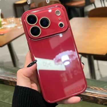 Imagem de Capa de luxo com espelho e janela grande em vidro temperado para iPhone 17, 16, 15, 14, 13, 12, 11 Pro Max, proteção de lente, capa resistente a impactos (para iPhone 12 Pro/Vermelha)