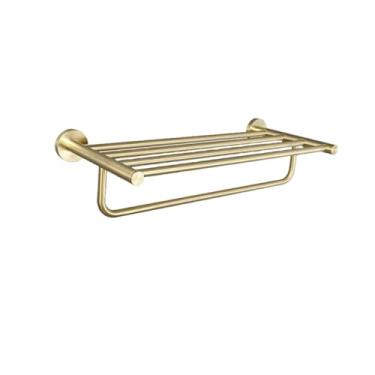 Imagem de Acessórios de banheiro dourado escovado, suporte de papel para escova de banheiro, anel de toalha, prateleira, gancho para roupas, dispensador de sabonete, suporte de copo, toalheiro