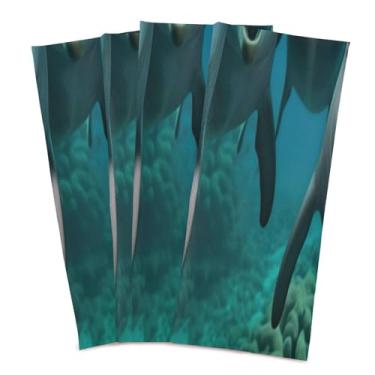 Imagem de Wassud Toalhas de cozinha, golfinhos fofos, toalhas de prato de cozinha, pacote com 4 panos de prato macios com laço para pendurar, toalha de mão super absorvente, secagem rápida, toalhas de chá de