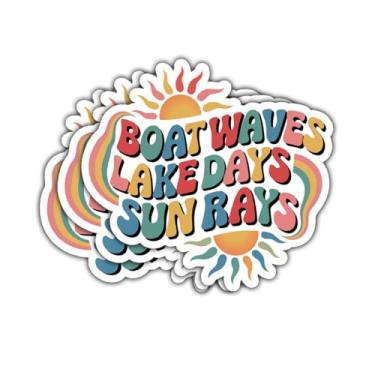Imagem de Adesivo com 3 peças de barco, ondas, dias de lago, raios solares, presente divertido de verão para prancha de remo, barco, ondas, dias de lago, raios solares, adesivo de carro para acampamento, laptop
