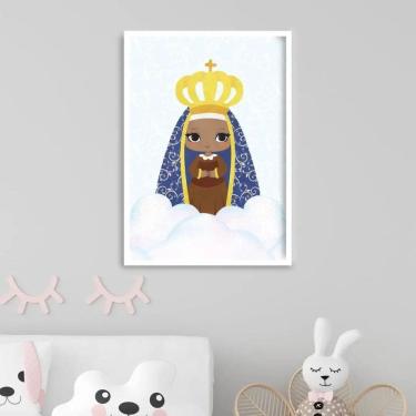 Imagem de Quadro Nossa Senhora Aparecida Baby Azul 45X34Cm Branca