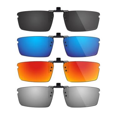 Imagem de Fiskr Óculos de sol polarizados de encaixe com proteção UV antirreflexo para Oakley Top Spinner 4B OX3136 53 mm - Ajuste compacto - Preto clássico e prata metálico e azul gelo e vermelho fogo