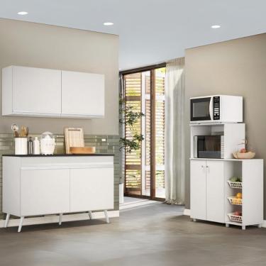 Imagem de Armário De Cozinha Compacta Com Gabinete Pia E Balcão Para Forno E Micro-ondas Multimóveis Mp2254 Branco