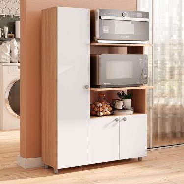 Imagem de Armário De Cozinha Multiuso âmbar 3 Portas Forno E Micro Freijó Com Branco Freijó Com Branco