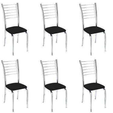 Imagem de Conjunto 6 Cadeiras Cromadas Para Cozinha Kiara-corino Preto