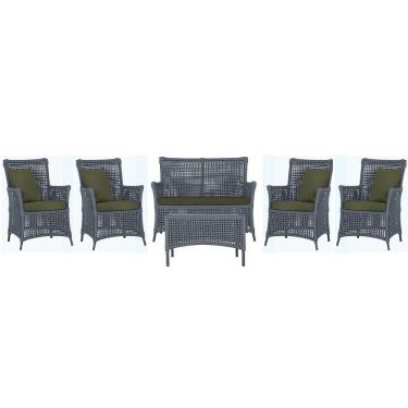 Imagem de Jogo Sofá 4 Poltronas E Mesa Igapó Preta E13 Trama Original Prata