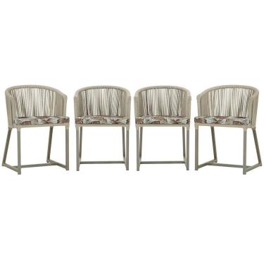 Imagem de 4 Cadeiras De Jantar Noronha Fendi Corda Náutica E6 Trama Rami