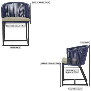 Imagem de 2 Cadeiras De Jantar Noronha Preta Corda Náutica E7 Trama Azul