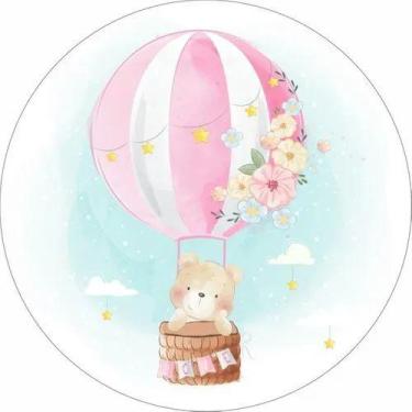 Imagem de Painel De Tecido Sublimado Redondo Ursinha Baloeira Rosa Love C/ Elást