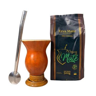 Imagem de Kit Chimarrão Completo  Cuia de Porongo, Bomba Inox e Erva-Mate Nativa