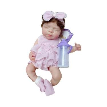 Imagem de Boneca Reborn Menina De Silicone 33cm Com 2 Conjuntos De Roupas, Boca 