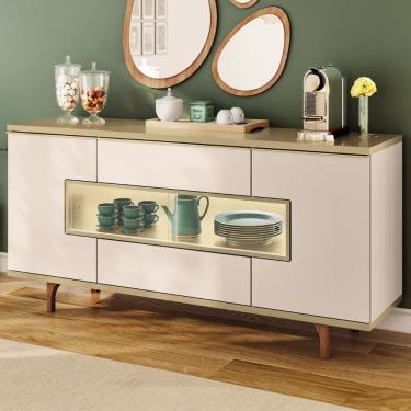 Imagem de Buffet Aparador 160cm com Led 3 Portas Murano Off/Champanhe - Hb Móveis