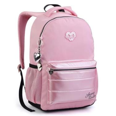 Imagem de Mochila Feminina Metalizada Bolso para Notebook Lorena - Seanite, Rosa