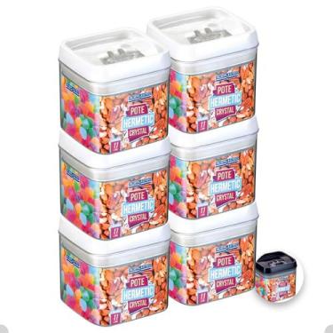 Imagem de 6 Potes Herméticos De Acrílico Mantimento Tampa Trava 1100ml - Injepla