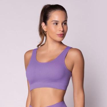 Imagem de Top Selene Canelado Fitness Sem Costura, Roxo, GG