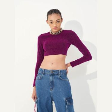 Imagem de Cropped Colcci Brilho Manga Longa Feminina Rosa, Rosa, M