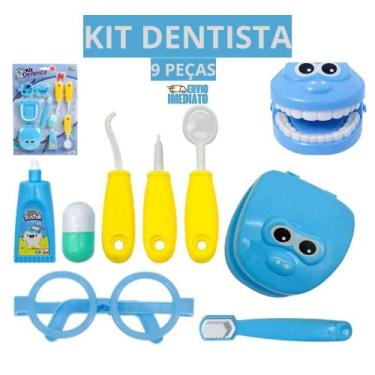 Imagem de Kit Dentista de Brinquedo com 9 Peças Azul  Brinquedo Educativo Intera