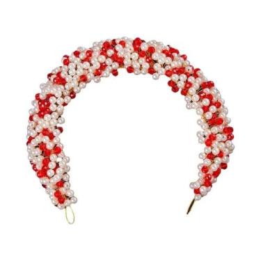 Imagem de Tiara De Flor De Cristal Vermelho Com Strass E Pérolas, Acessório De C