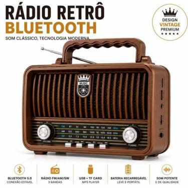 Imagem de Radio Retro Bluetooth Vintage Antigo Portátil Som Alto USB TF Card AM 