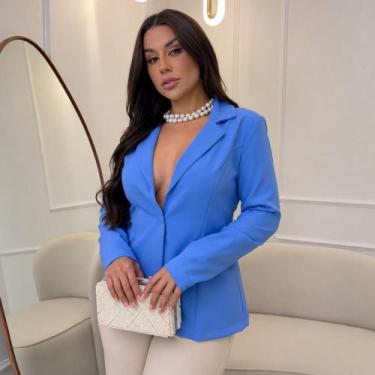 Imagem de Blazer Feminino Alfaiataria Social Com Botão Alta Costura Casaco Elega