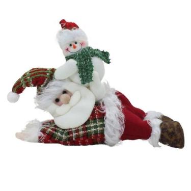 Imagem de Boneco Natal Decorativo Papai Noel Tecido Xadrez 34cm - Genérico