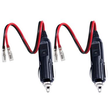 Imagem de [Pacote com 2] 12v 12 volts de substituição de cigarros macho com cabos - Adaptador de carro Kit de carregador de bateria CC Conectores Plugues de charuto Acessórios de fonte de alimentação Cabo pesado Cabo automático Luz LED 15 amp