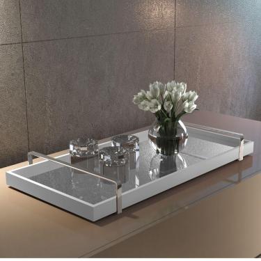 Imagem de Bandeja Decorativa Branca Espelhada Alça Cromada