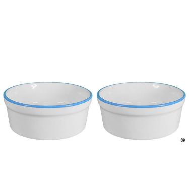 Imagem de Kit Comedouro e Bebedouro de Porcelana 300ml Borda Azul