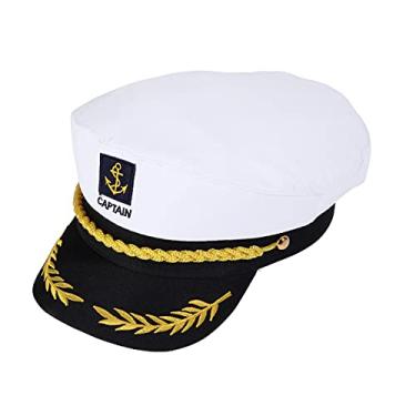 Imagem de Chapéu de capitão branco adulto iate militar chapéu capitão navio chapéu ajustável azul-marinho (chapéu de iate)