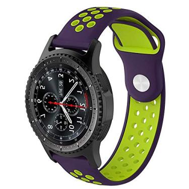 Imagem de Pulseira 22mm Sport compatível com Samsung Galaxy Watch 3 45mm - Galaxy Watch 46mm - Gear S3 Frontier - Amazfit GTR 47mm - Amazfit GTR 2 - Marca LTIMPORTS (Roxo com Verde)