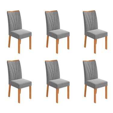 Imagem de Conjunto com 6 Cadeiras Apogeu Linho Cinza e Amêndoa Clean
