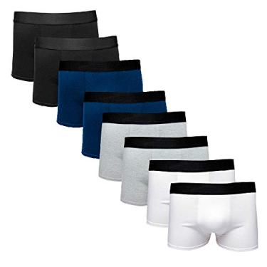 Imagem de Kit Com 8 Cuecas Boxer Cotton Confort Masculina Part.B (Branco/Preto/Cinza/Azul, GG)