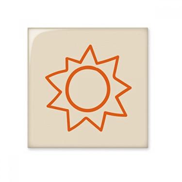Imagem de Pintura à mão laranja sol azulejo de cerâmica brilhante decalque pedra adornada tijolo vitrificado