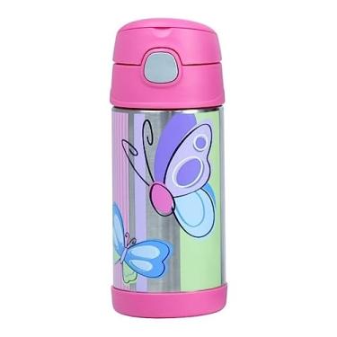 Imagem de Garrafa Térmica Infantil Thermos Canudo Com Alça Inox Borboleta 355ml