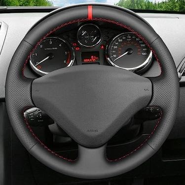 Imagem de ZIRIA Capa de volante de carro de couro preto, para Peugeot 207 2006-2014 Expert 2008-2016 Partner 2009-2018 Fiat Scudo 2010-2016