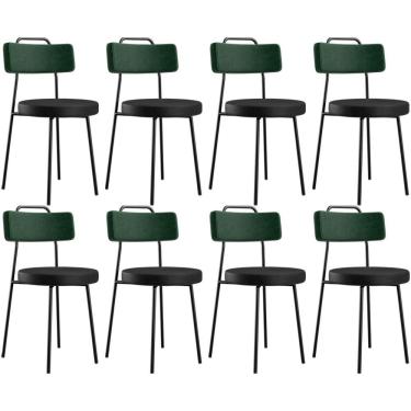 Imagem de Kit 08 Cadeiras Estofada Para Sala Jantar Barcelona L02 Facto Verde Musgo Couríssimo Preto - Lyam